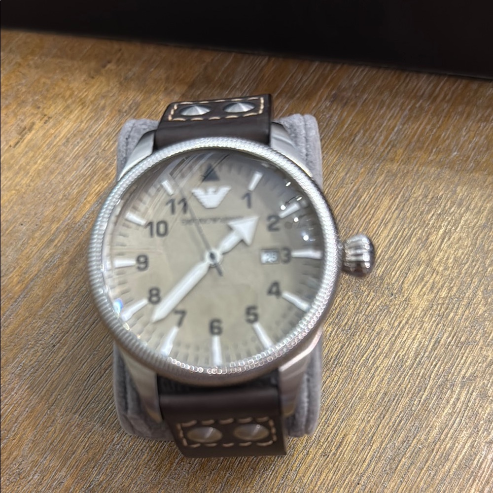 Emporio Armani Silver and Brown Watch